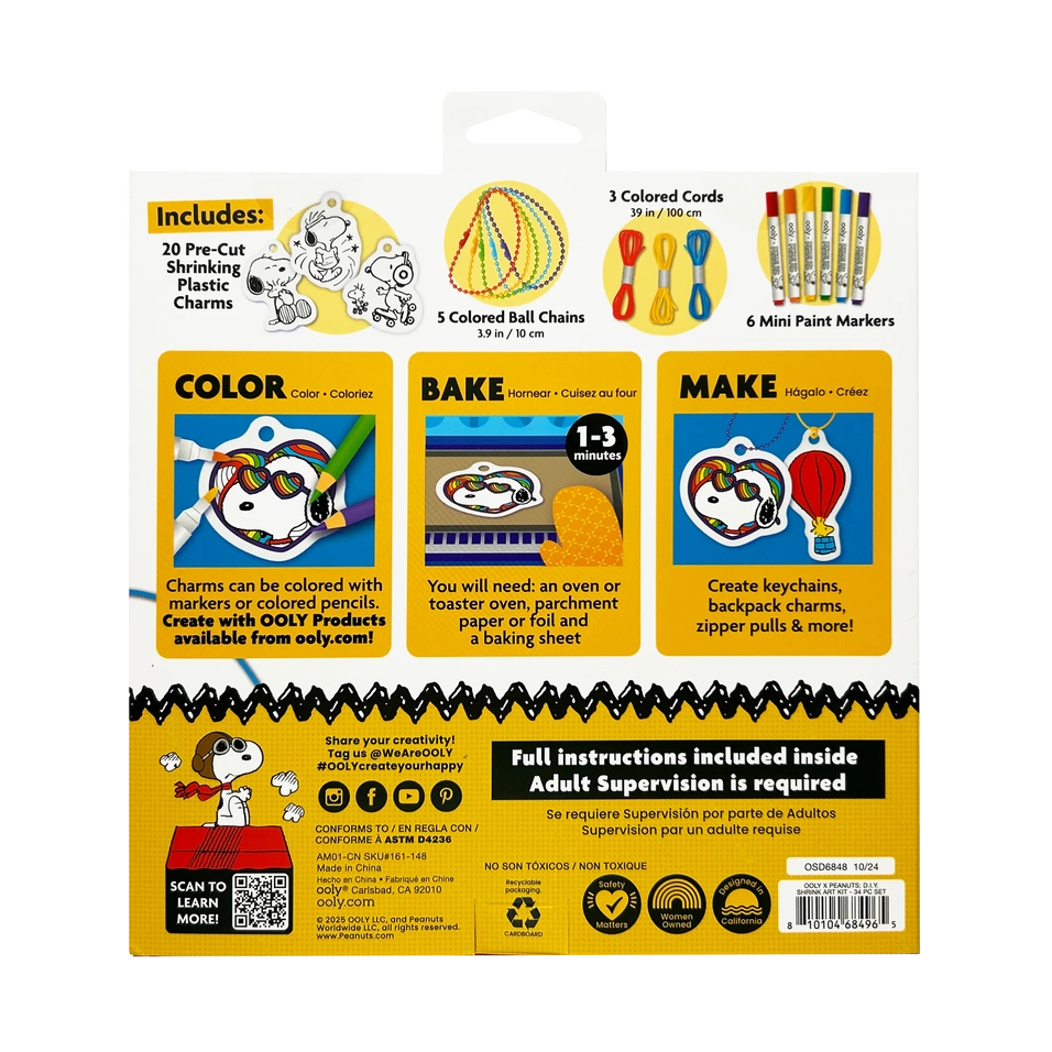 OOLY X Peanuts: D.I.Y. Shrink Art Kit & 6 Mini Paint Markers | OOLY