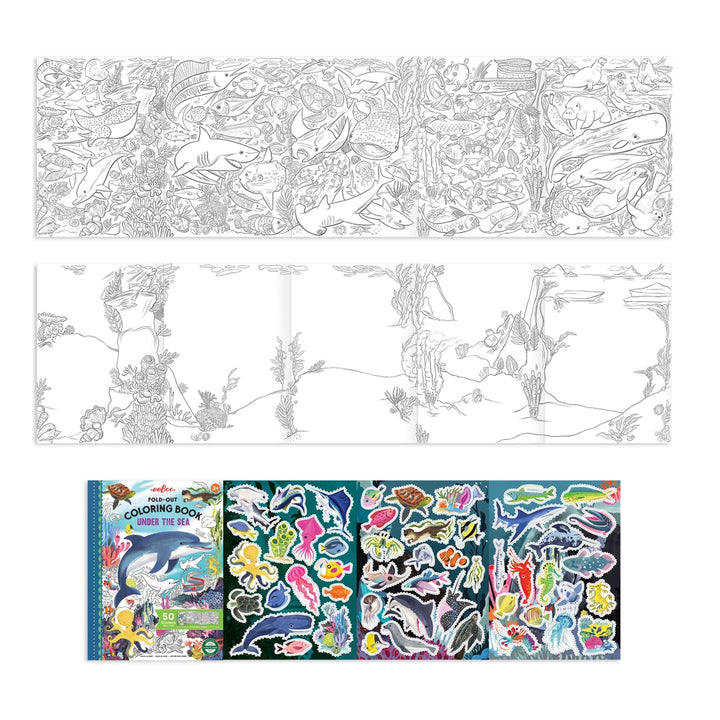 Under the Sea Fold-Out Coloring Book with Stickers | eeBoo