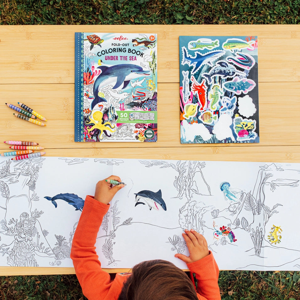 Under the Sea Fold-Out Coloring Book with Stickers | eeBoo