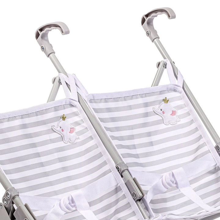 Berenguer Boutique Twin Umbrella Baby Doll Stroller - Elephant Grey | JC Toys - LOCAL PICK UP ONLY