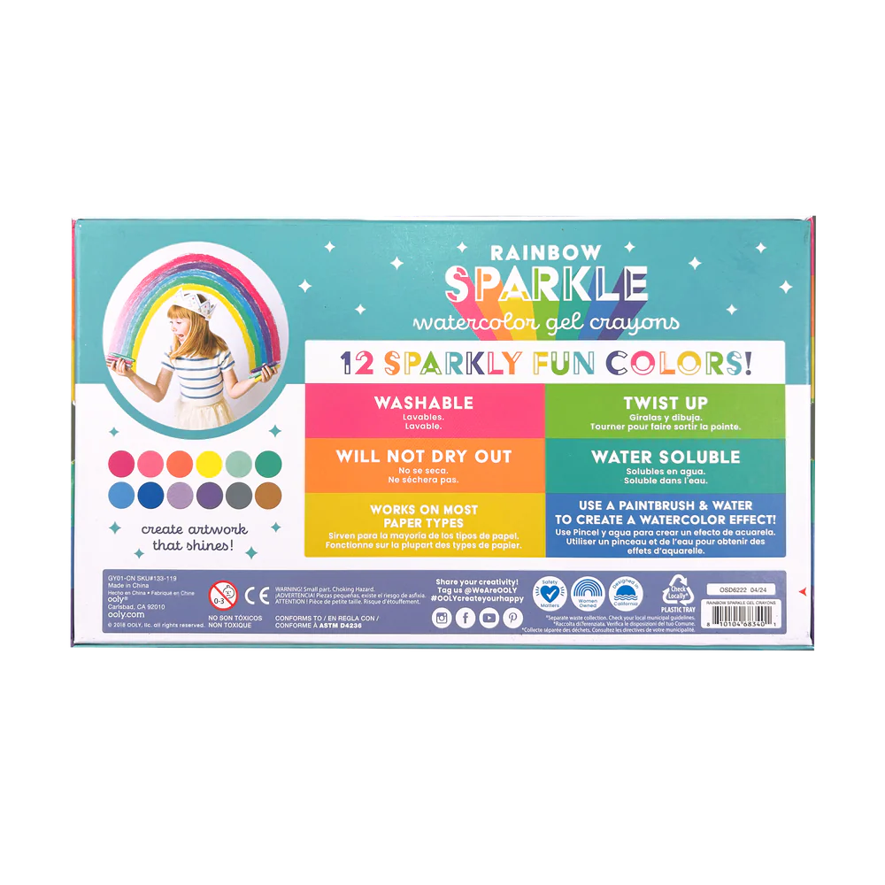 Rainbow Sparkle Metallic Watercolor Gel Crayons - Set of 12 | OOLY