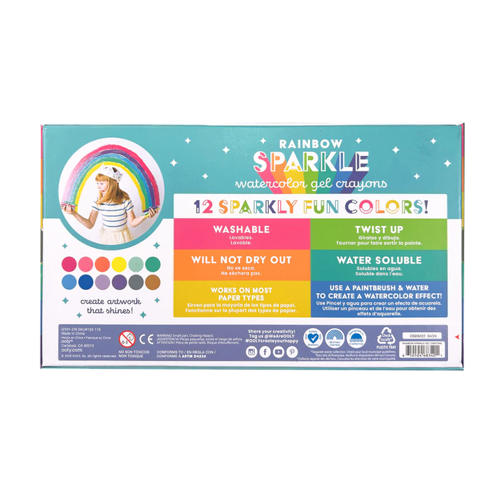 Rainbow Sparkle Metallic Watercolor Gel Crayons - Set of 12 | OOLY