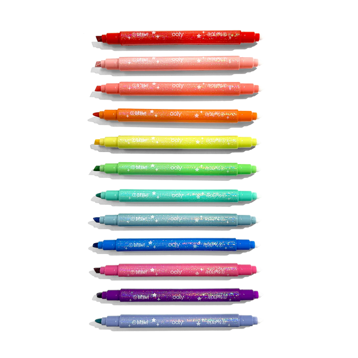 Switch-Eroo Sparkle Glittery Color Changing Markers - Set of 12 | OOLY