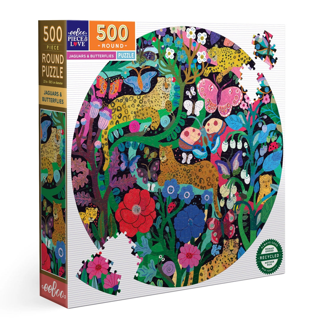 Jaguars & Butterflies 500 Piece Round Puzzle | eeBoo