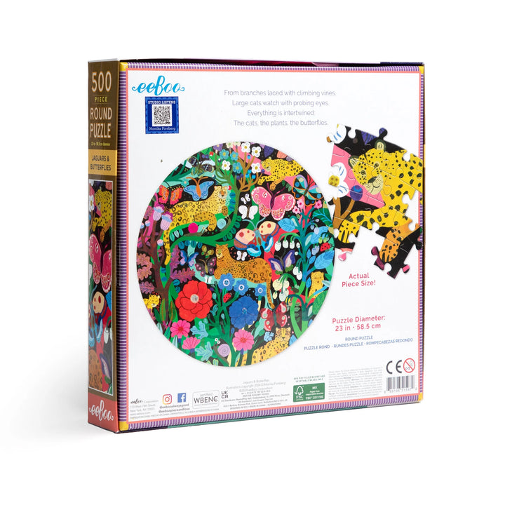 Jaguars & Butterflies 500 Piece Round Puzzle | eeBoo