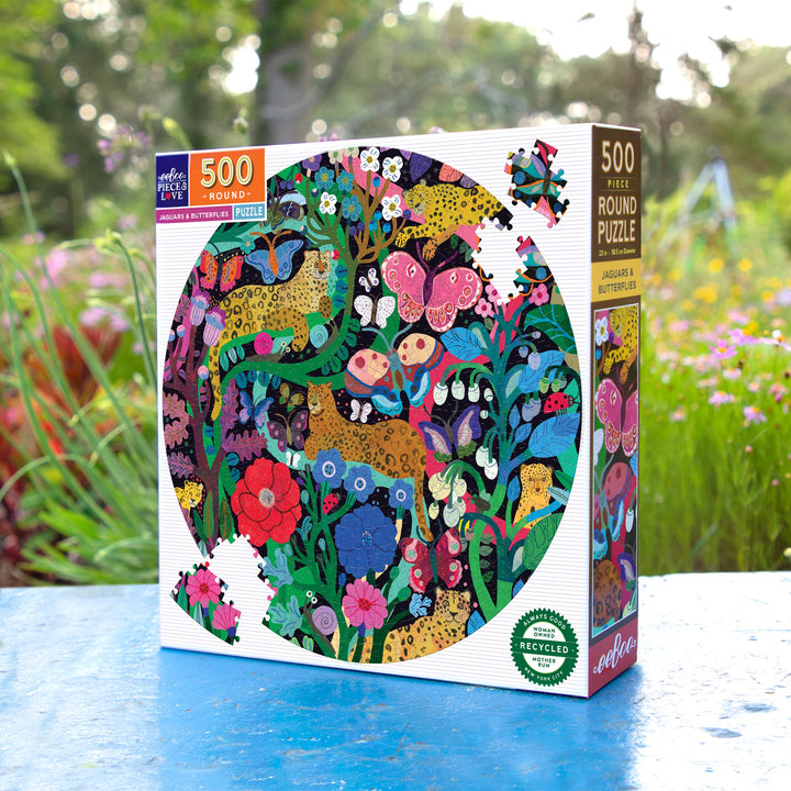 Jaguars & Butterflies 500 Piece Round Puzzle | eeBoo