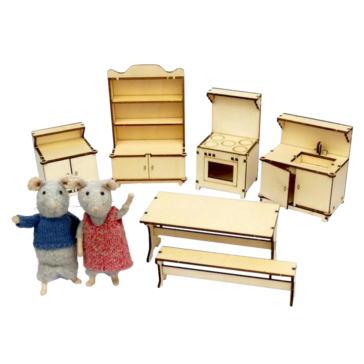 completed kitchen furniture set with mice