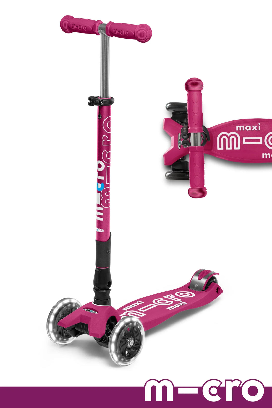 Micro Maxi Foldable LED Scooter: Berry Red - LOCAL PICK UP ONLY