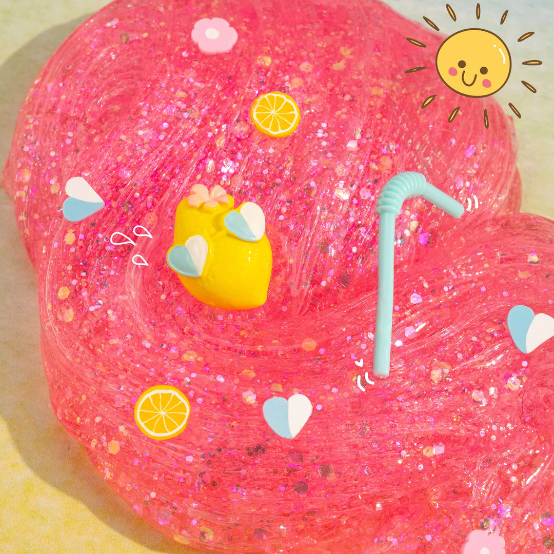 slime fluffed and out of packaging with charms on top