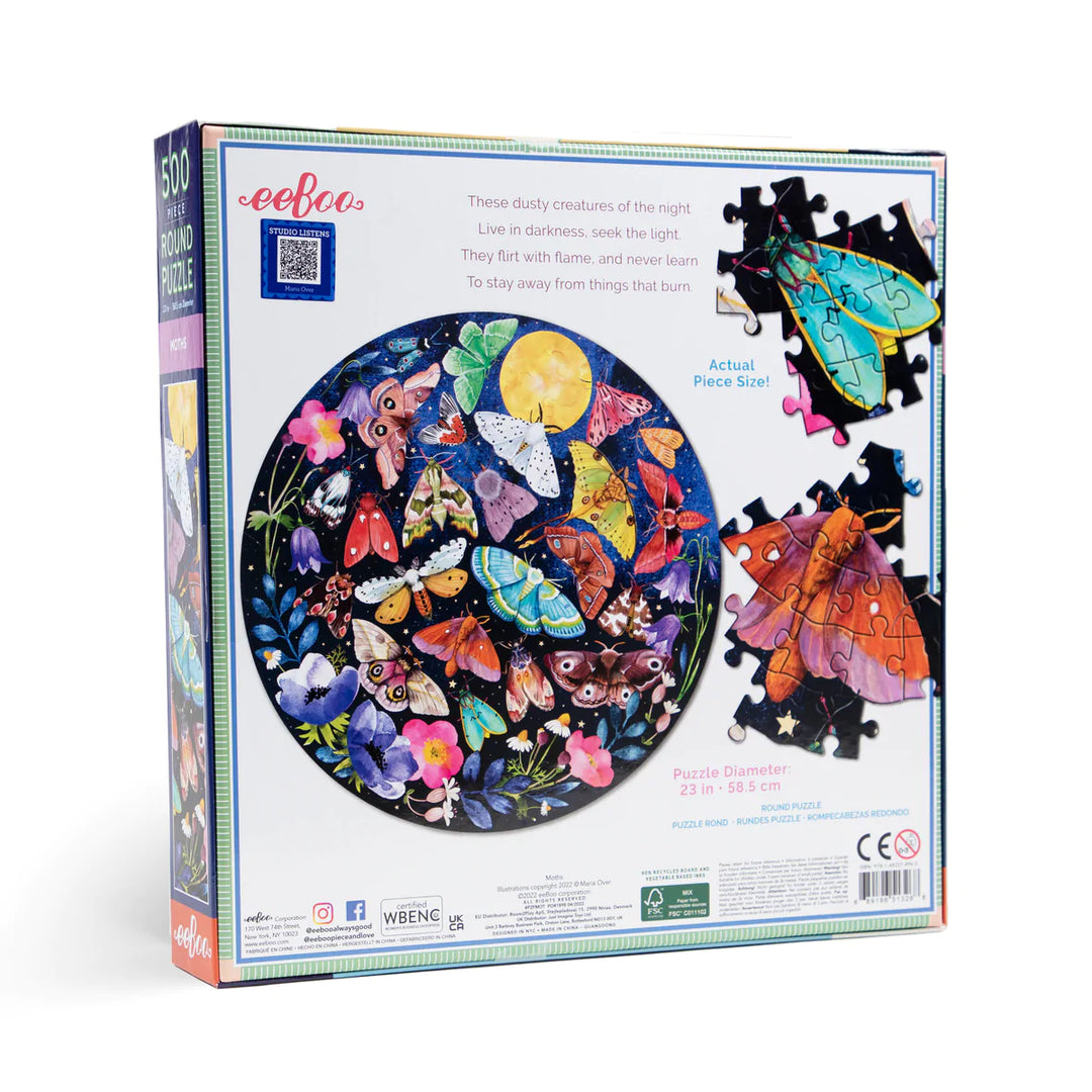 Moths 500 Piece Round Puzzle | eeBoo