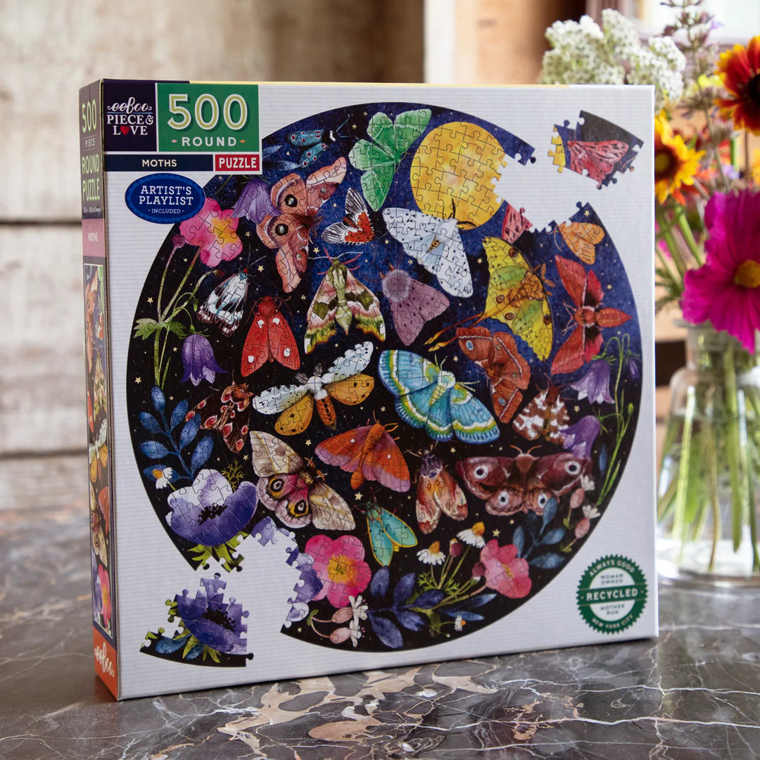 Moths 500 Piece Round Puzzle | eeBoo