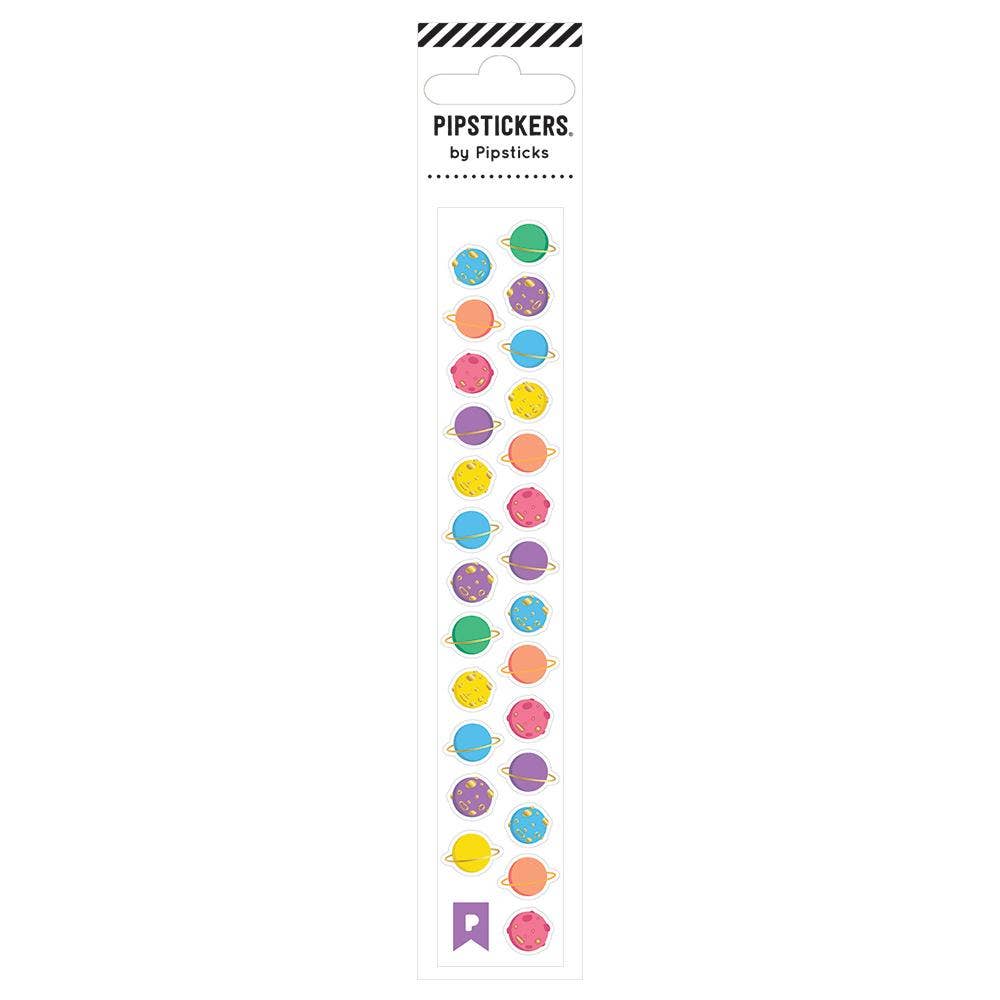 Mini stickers of different color planets, some with rings some without rings