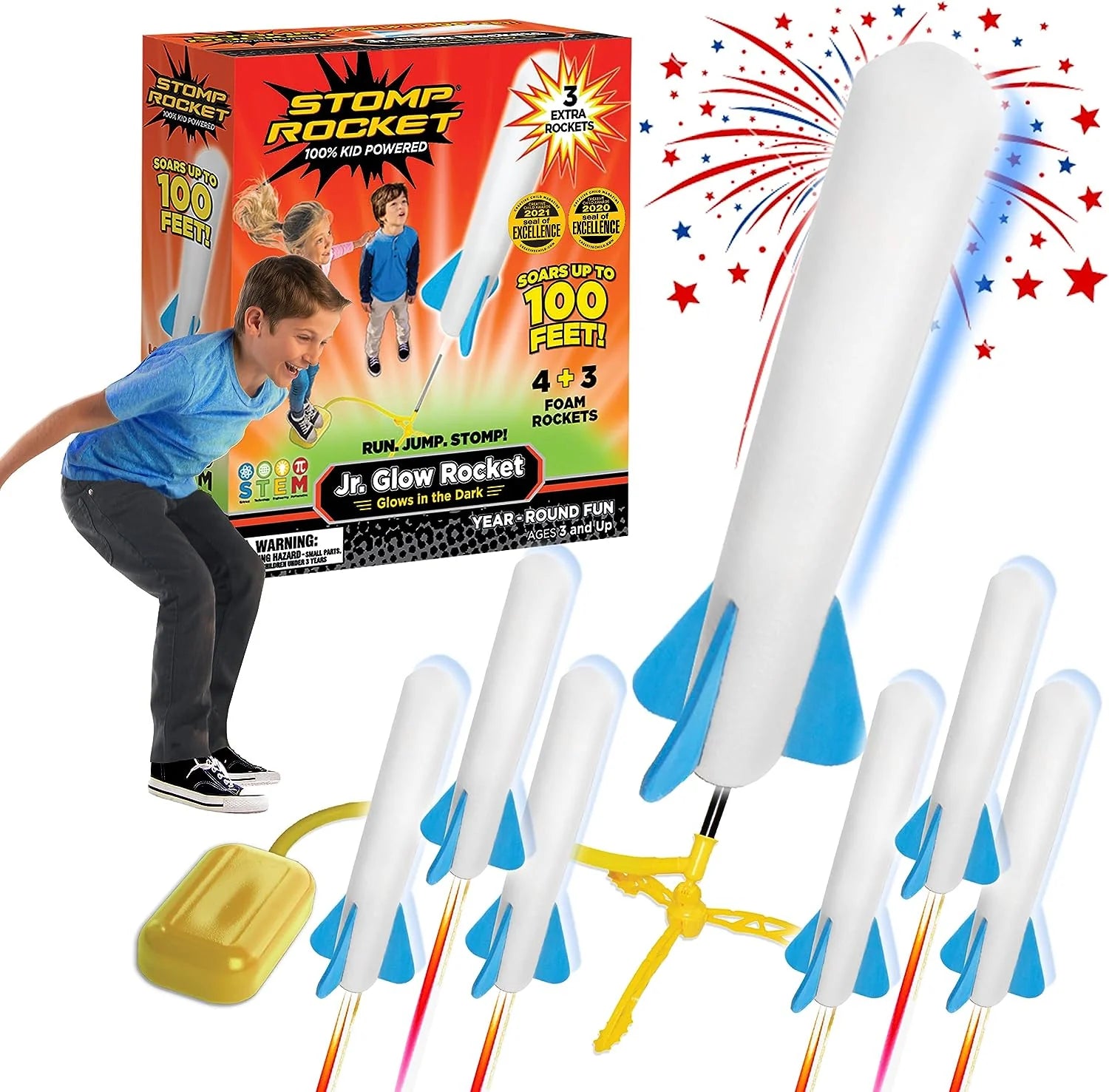 Original Jr. Glow Rocket Launcher for Kids - 7 Foam Rockets | Stomp Rocket
