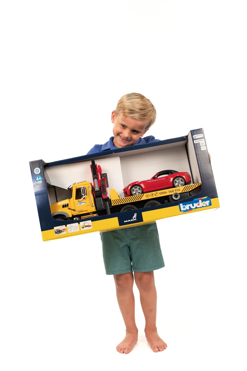 MACK Granite Tow Truck w/ Roadster | Bruder- LOCAL PICKUP ONLY