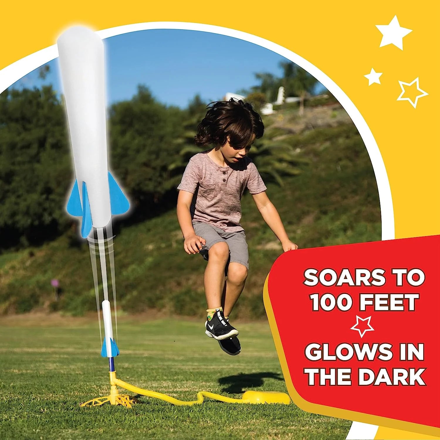 Original Jr. Glow Rocket Launcher for Kids - 7 Foam Rockets | Stomp Rocket