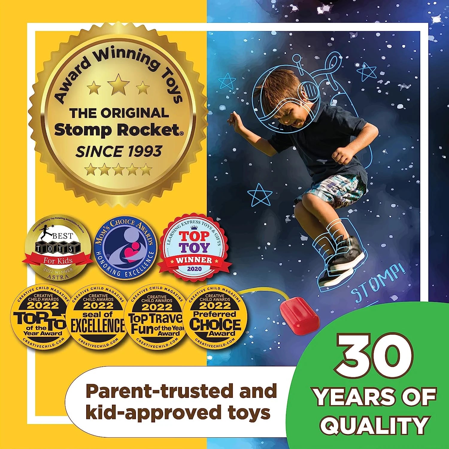Original Jr. Glow Rocket Launcher for Kids - 7 Foam Rockets | Stomp Rocket