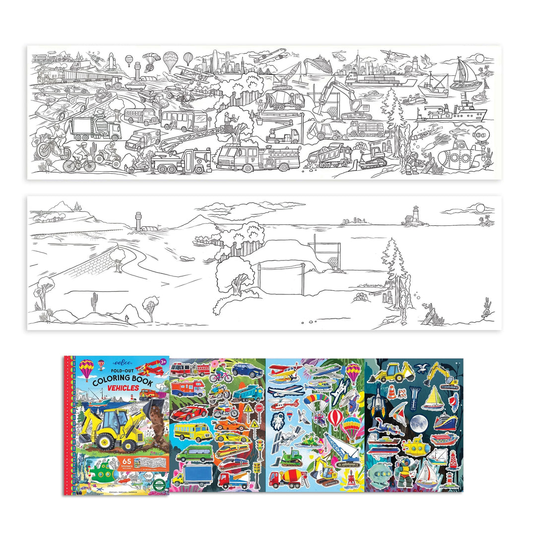 Vehicles Fold-Out Coloring Book | eeBoo