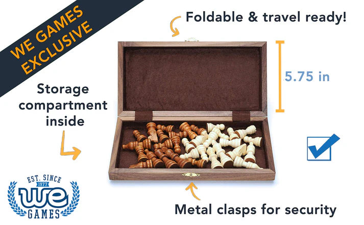 WE Games Folding Wood Travel Chess Set | Wood Expressions