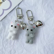 Calico Cat Kiity Flocked with Heart Keychain | Rainbow Unicorn Birthday Surprise