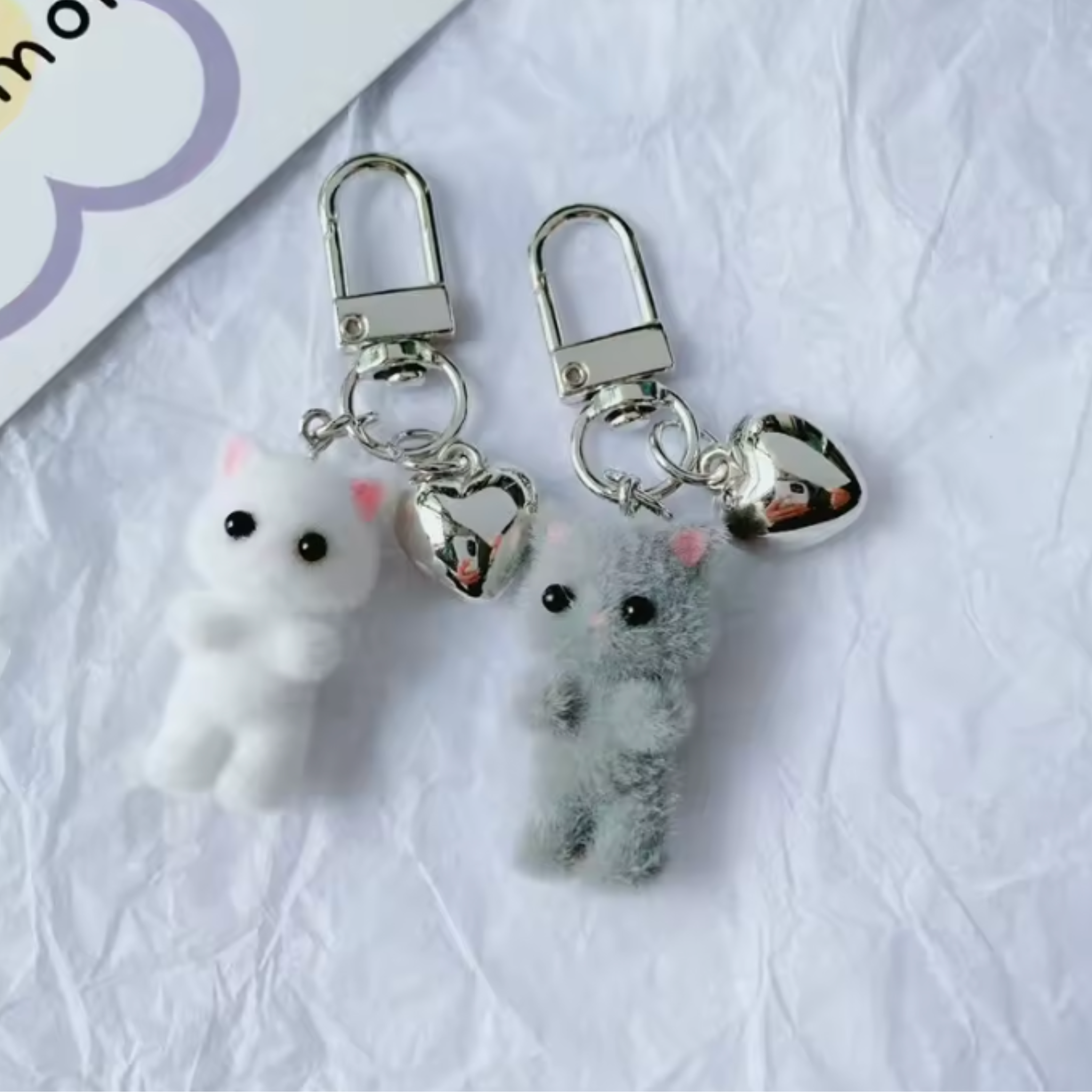 Calico Cat Kiity Flocked with Heart Keychain | Rainbow Unicorn Birthday Surprise