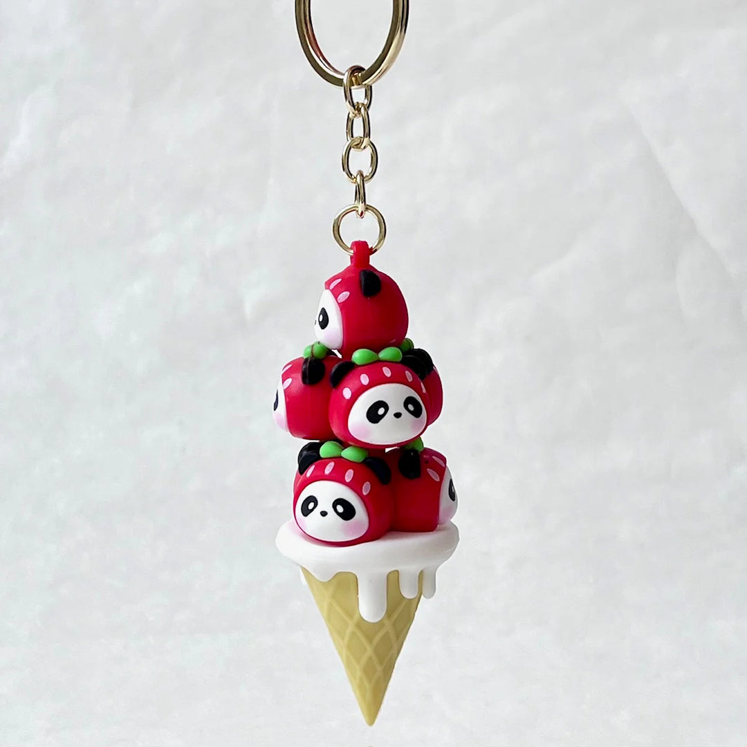Panda Strawberry Family Key Charm
