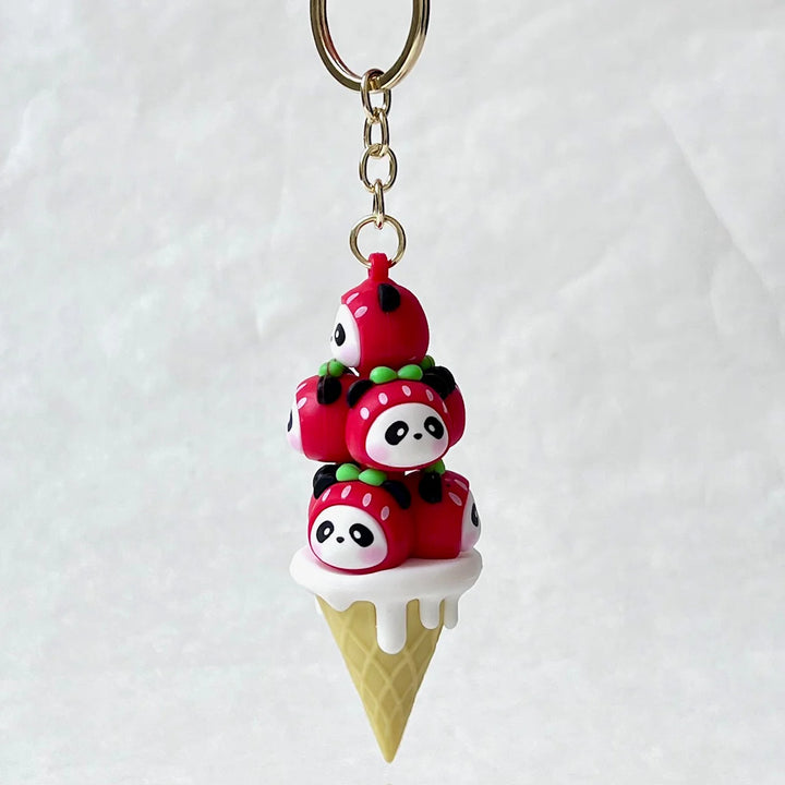 Panda Strawberry Family Key Charm