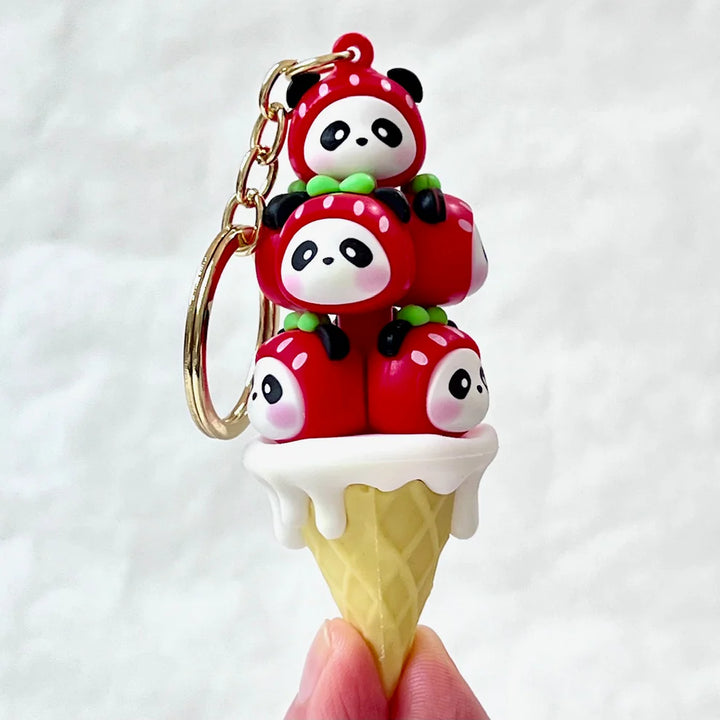 Panda Strawberry Family Key Charm