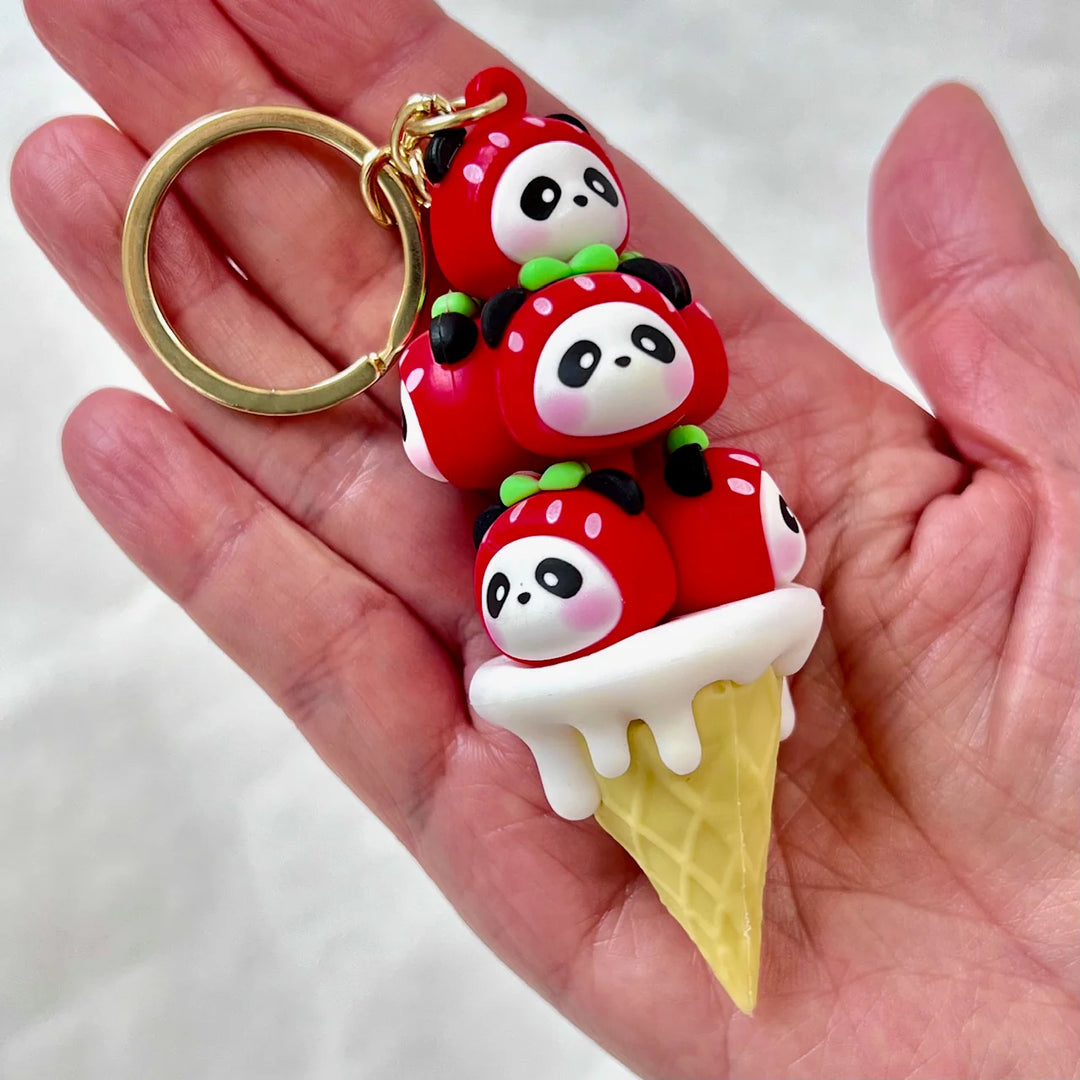 Panda Strawberry Family Key Charm