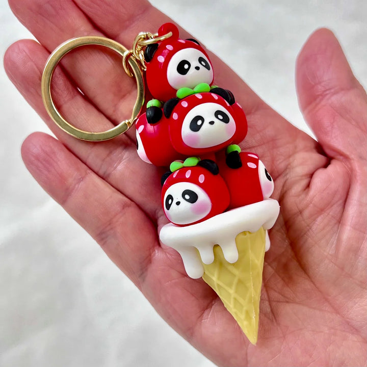 Panda Strawberry Family Key Charm