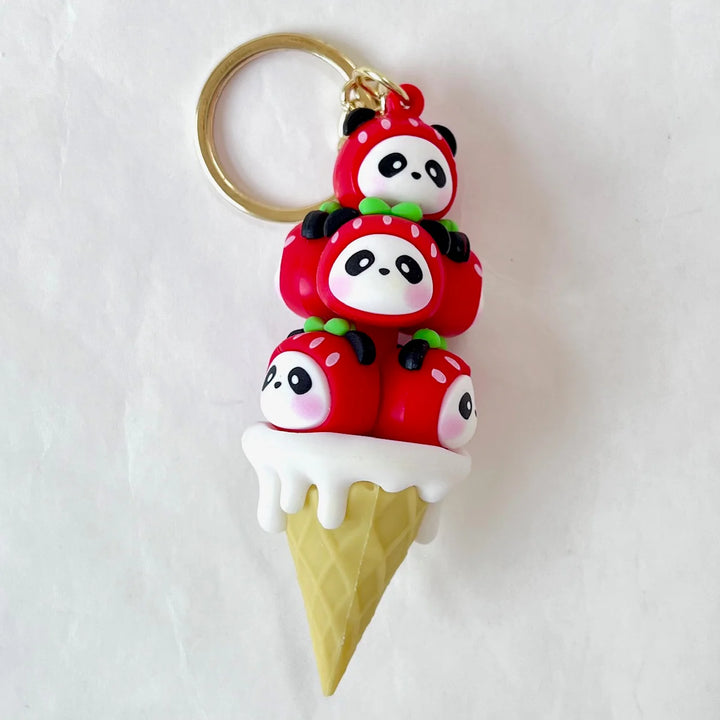 Panda Strawberry Family Key Charm