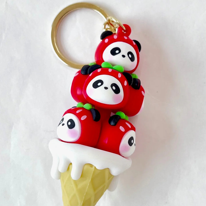 Panda Strawberry Family Key Charm
