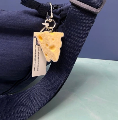 Cheese Cube Flocked Keychain | Rainbow Unicorn Birthday Surprise