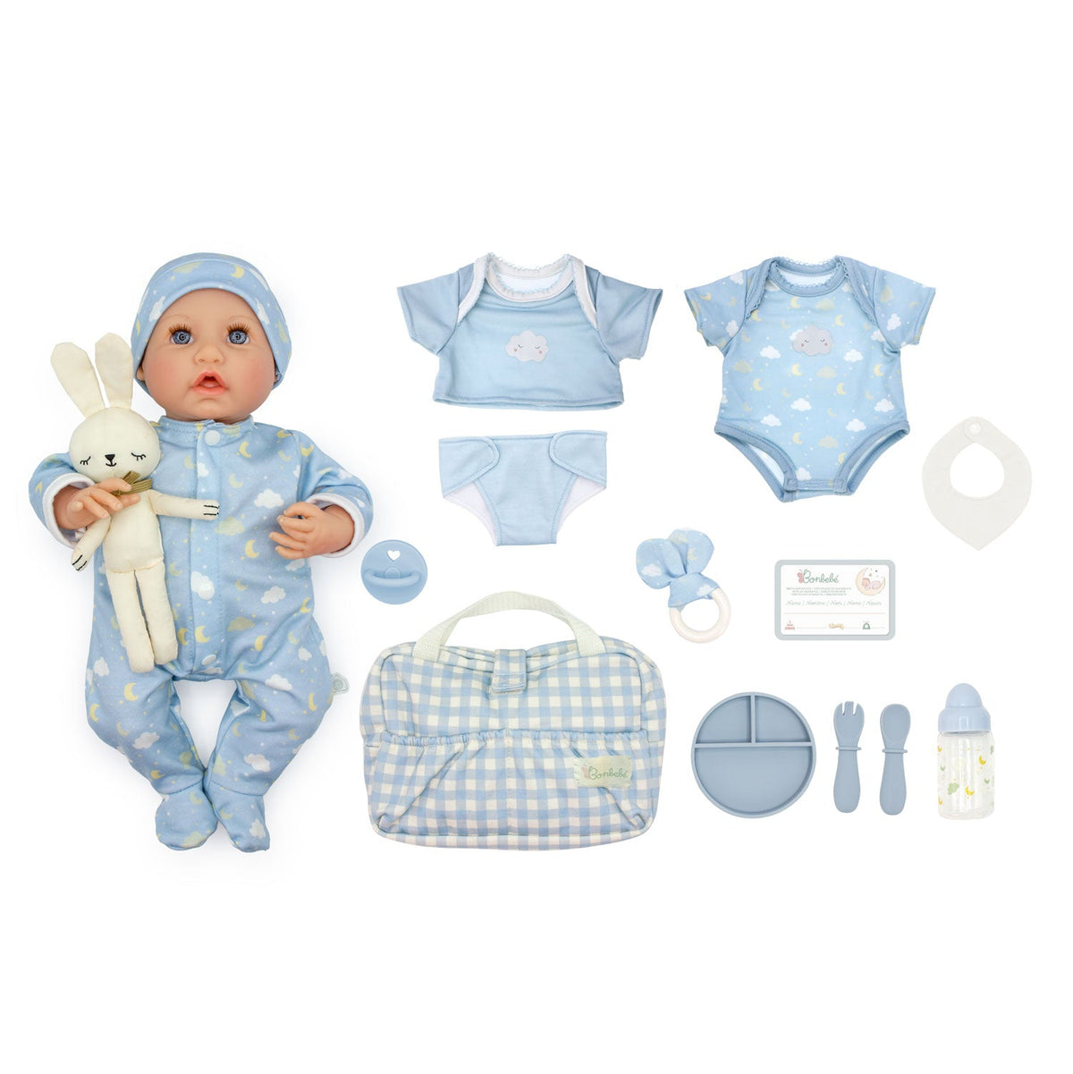 Bonbebé 15.5" Weighted Reborn Baby Doll in Blue with Real Heartbeat - 16-Piece Gift Set | JC Toys - LOCAL PICKUP ONLY