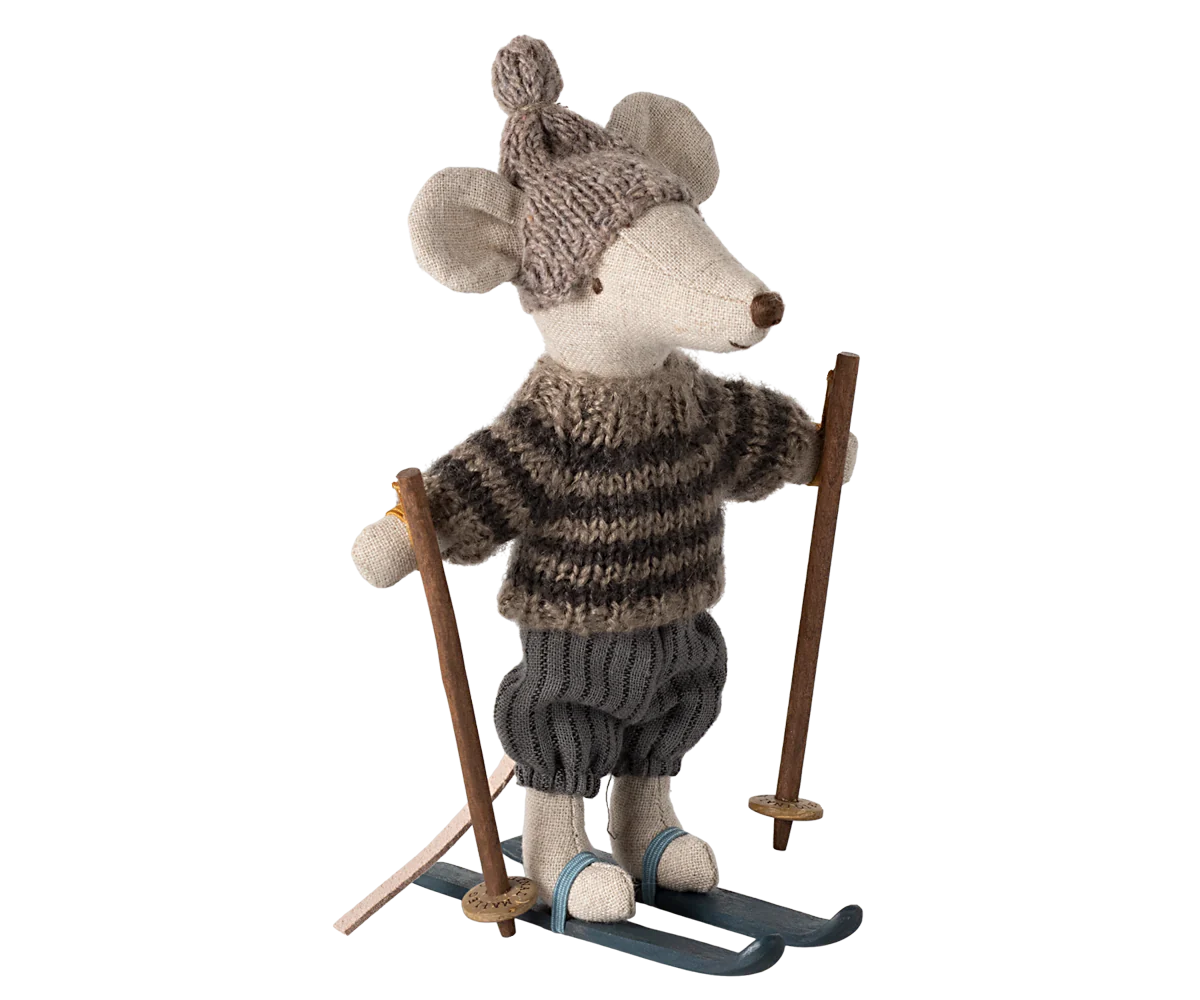 Winter Mouse with Ski Set, Big Brother - Grey | Maileg