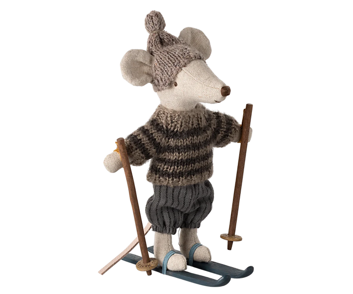 Winter Mouse with Ski Set, Big Brother - Grey | Maileg