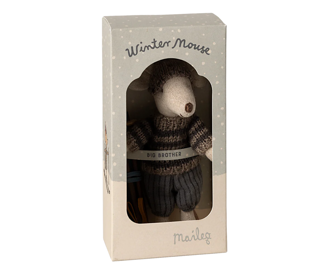 Winter Mouse with Ski Set, Big Brother - Grey | Maileg