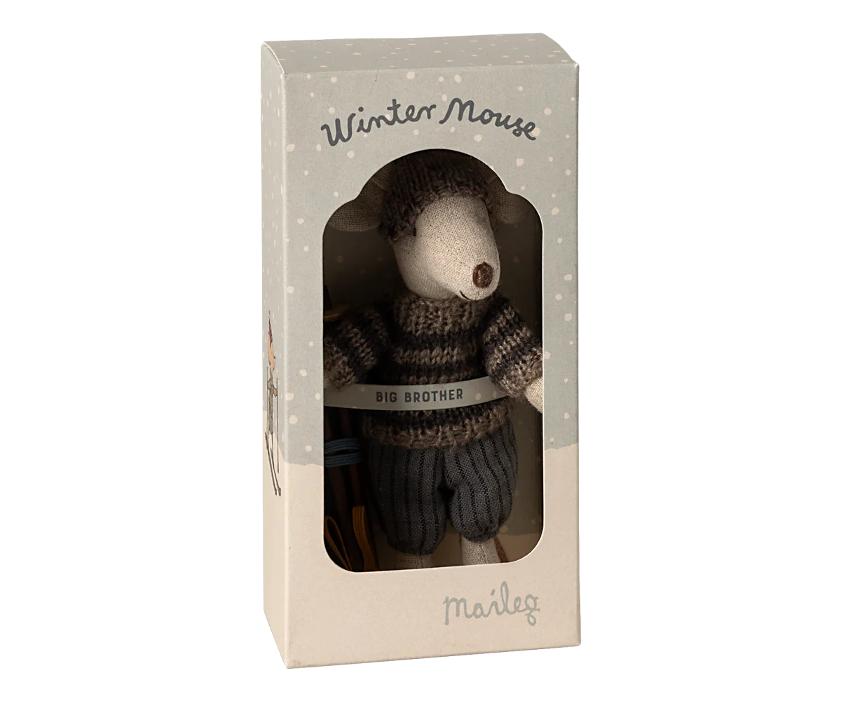 Winter Mouse with Ski Set, Big Brother - Grey | Maileg