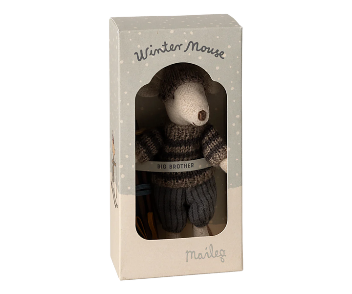 Winter Mouse with Ski Set, Big Brother - Grey | Maileg