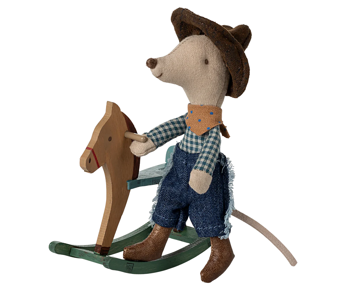 Cowboy Mouse on Rocking Horse, Little Brother | Maileg