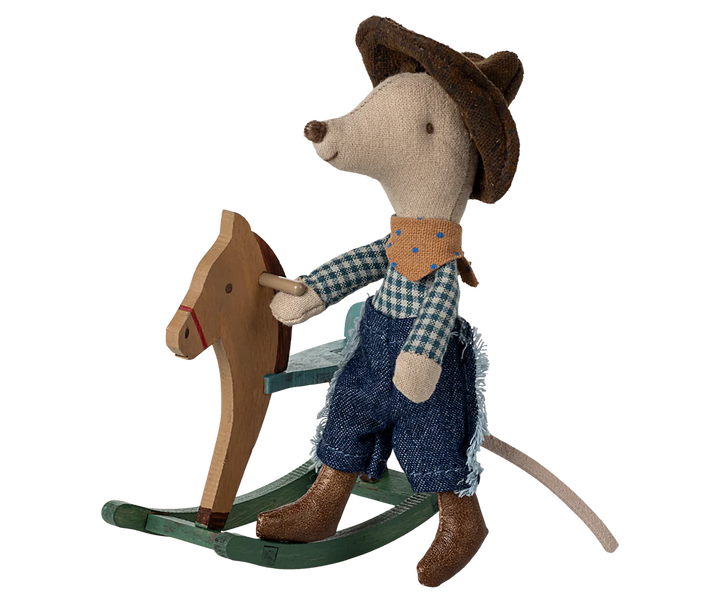 Cowboy Mouse on Rocking Horse, Little Brother | Maileg