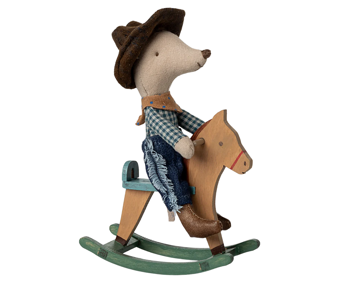 Cowboy Mouse on Rocking Horse, Little Brother | Maileg