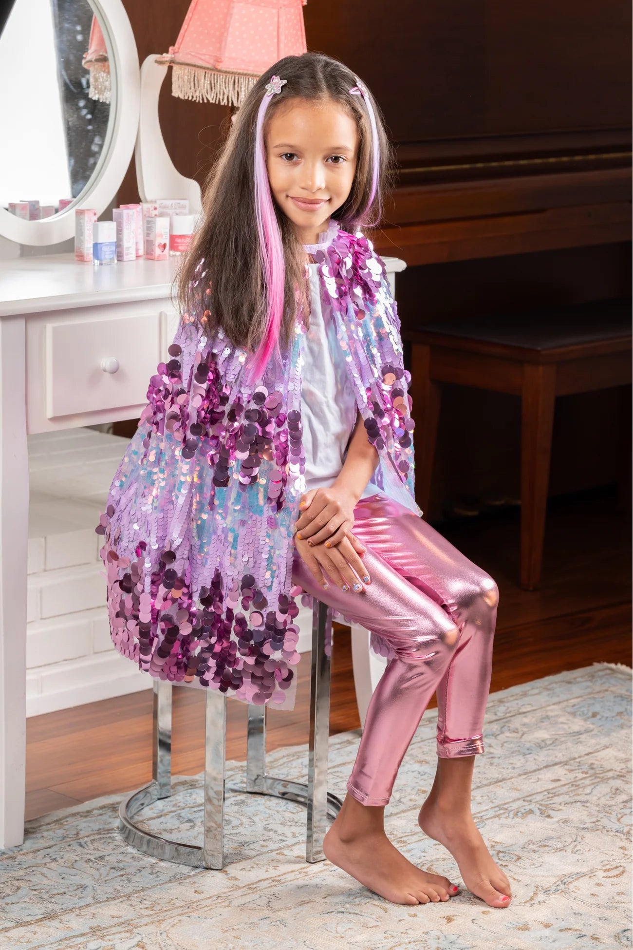 The 5th Avenue Purple Pailette Cape, Size 4-6 | Great Pretenders