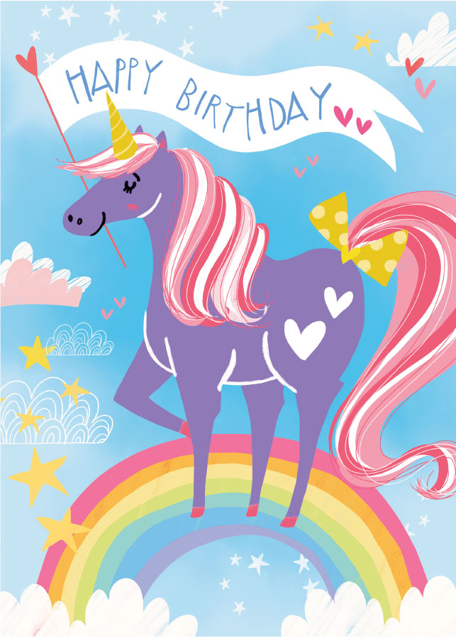 Unicorn Flocked Birthday Card