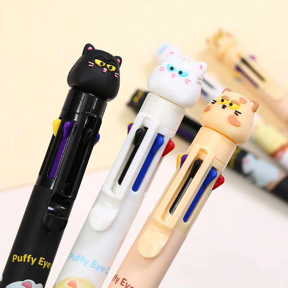 Puffy Eye Cat 8-Color Retractable Ball Point Pen