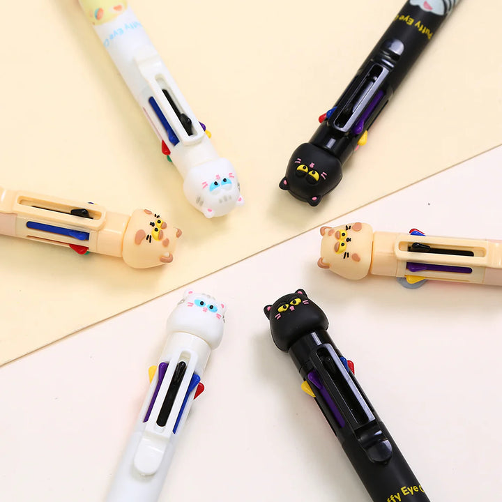 Puffy Eye Cat 8-Color Retractable Ball Point Pen