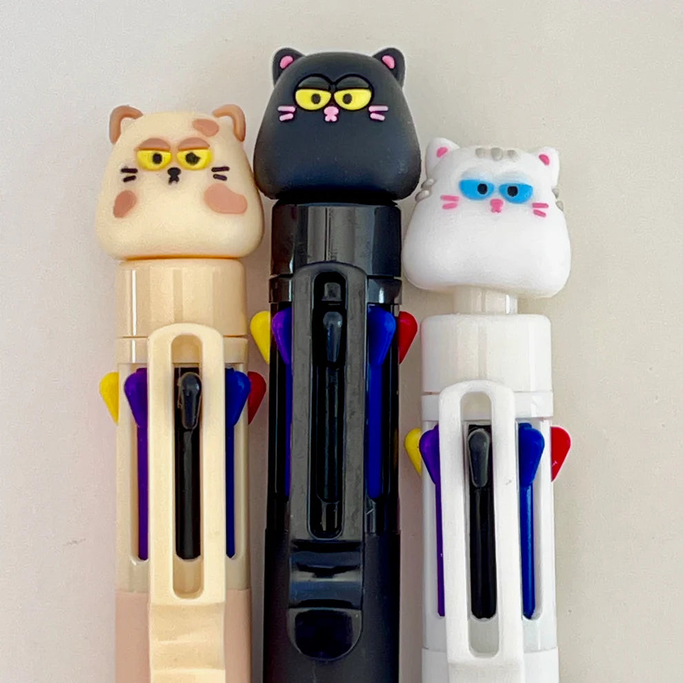 Puffy Eye Cat 8-Color Retractable Ball Point Pen