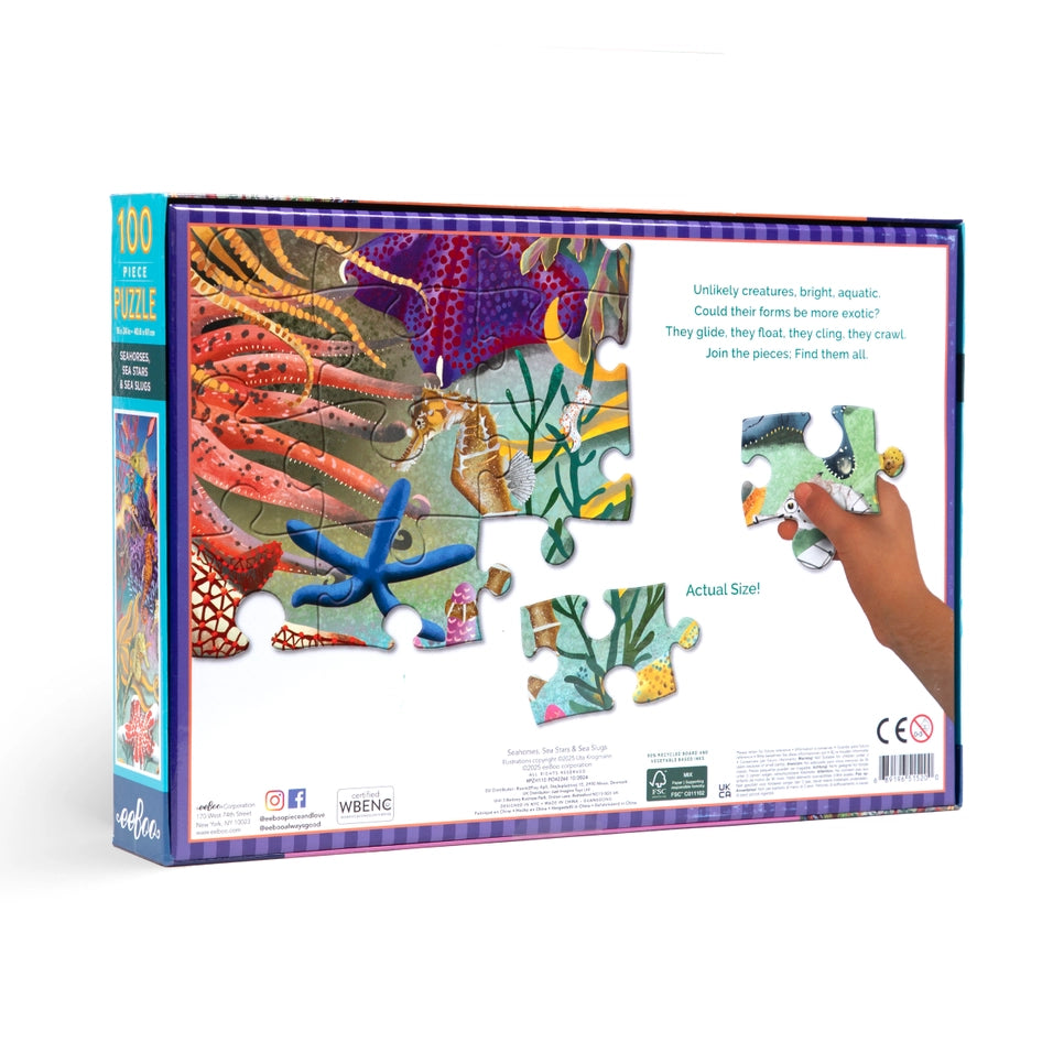 Seahorses, Sea Stars & Sea Slugs 100 Piece Rectangle Puzzle | eeBoo