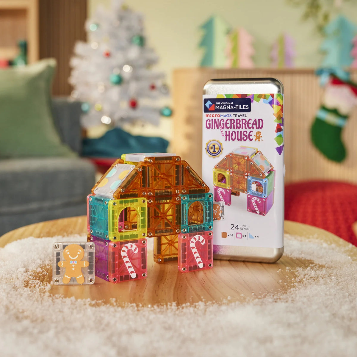 microMAGS Gingerbread House 24 Piece Travel Set | Magna-Tiles