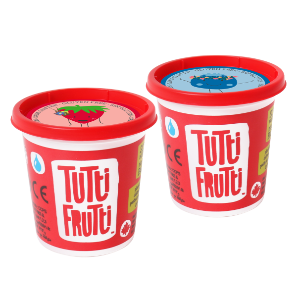 dough tubs aide by side, red and blue
