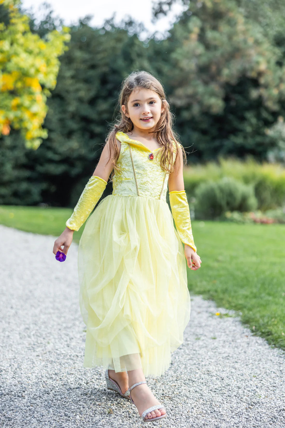 Velvety Soft Yellow Princess Gown with Arm Warmers | Great Pretenders
